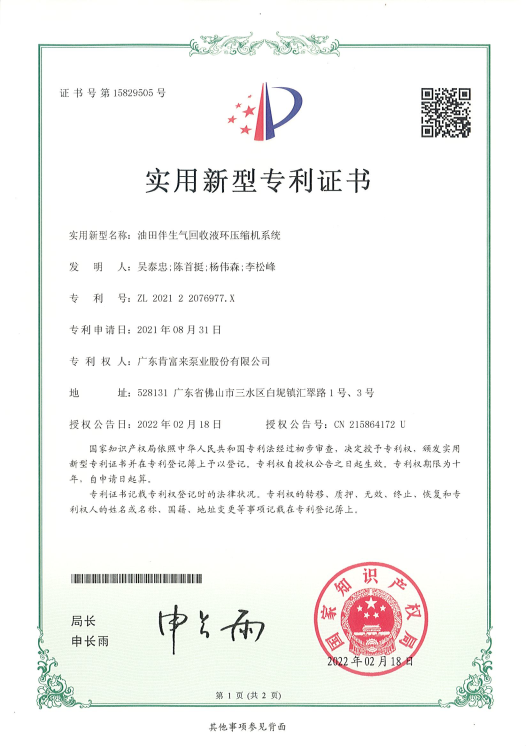 ZL202122076977X油田伴生氣回收液環(huán)壓縮機(jī)系統(tǒng)（實用新型）